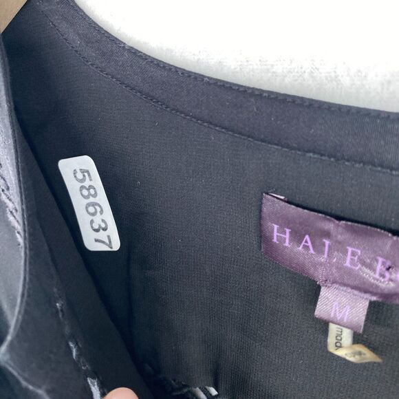 HALE BOB Top M Rosetta Suede Blouse Lace Trim V-Neck Long Sleeve Boho Black - Picture 11 of 11